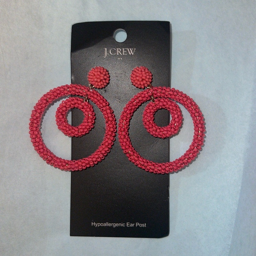 J. Crew Factory pink coral hoop beaded statement earrings